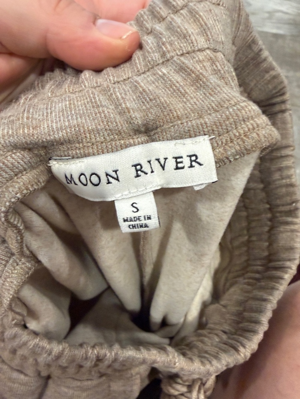 Moon River Beige Ribbed Drawstring Joggers - Picture 3 of 4
